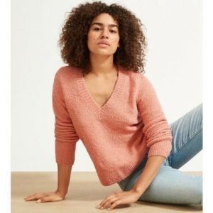 Everlane Pink V-Neck Boucle Sweater - size XL